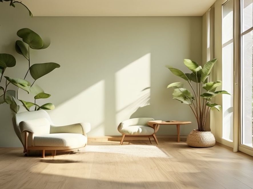 Skrivebord med dagbog og plante ved vindue